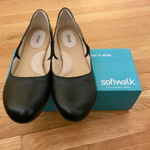 Softwalk Black Leather Ballet Flat - Size 11W